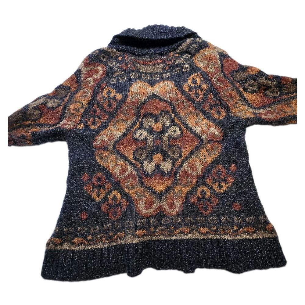 J. Jill Shawl Collar Button Front Patterned Cardigan in Navy, Rust, Gold - Picture 9 of 9
